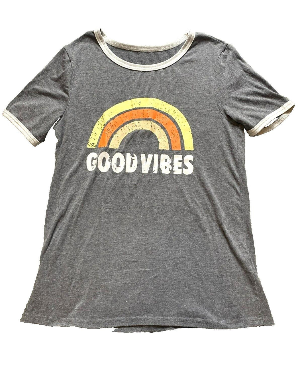 Good Vibes Shirt Womens Small Rainbow Short Sleeve Streetwear Classic Ladies