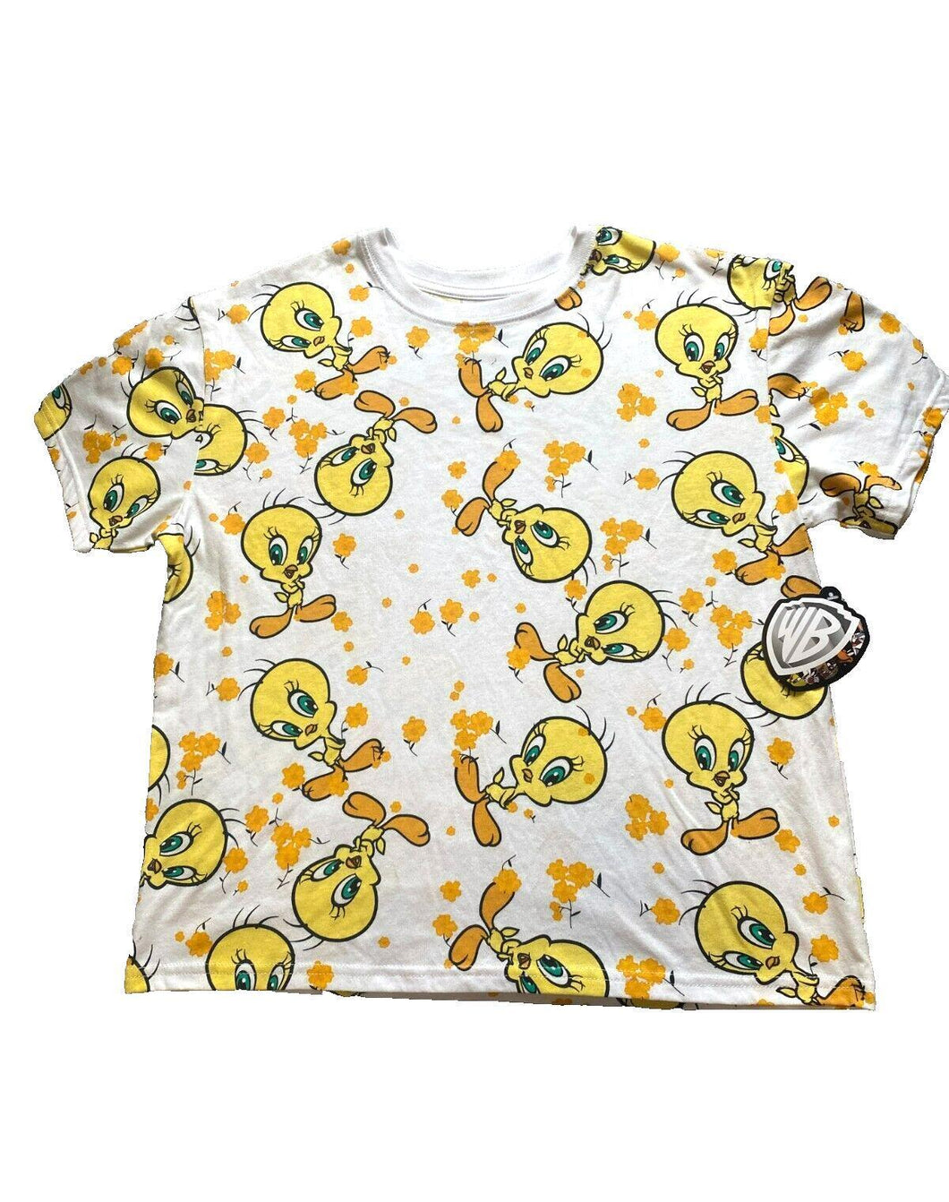 Tweety Bird Shirt Womens Large Yellow AOP Flower Looney Tunes Warner Bros NWT