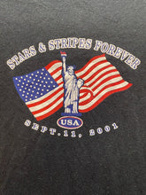 Load image into Gallery viewer, VTG SEPT 11th Shirt Adult Medium Black Statue Of Liberty American Flag Y2K Mens
