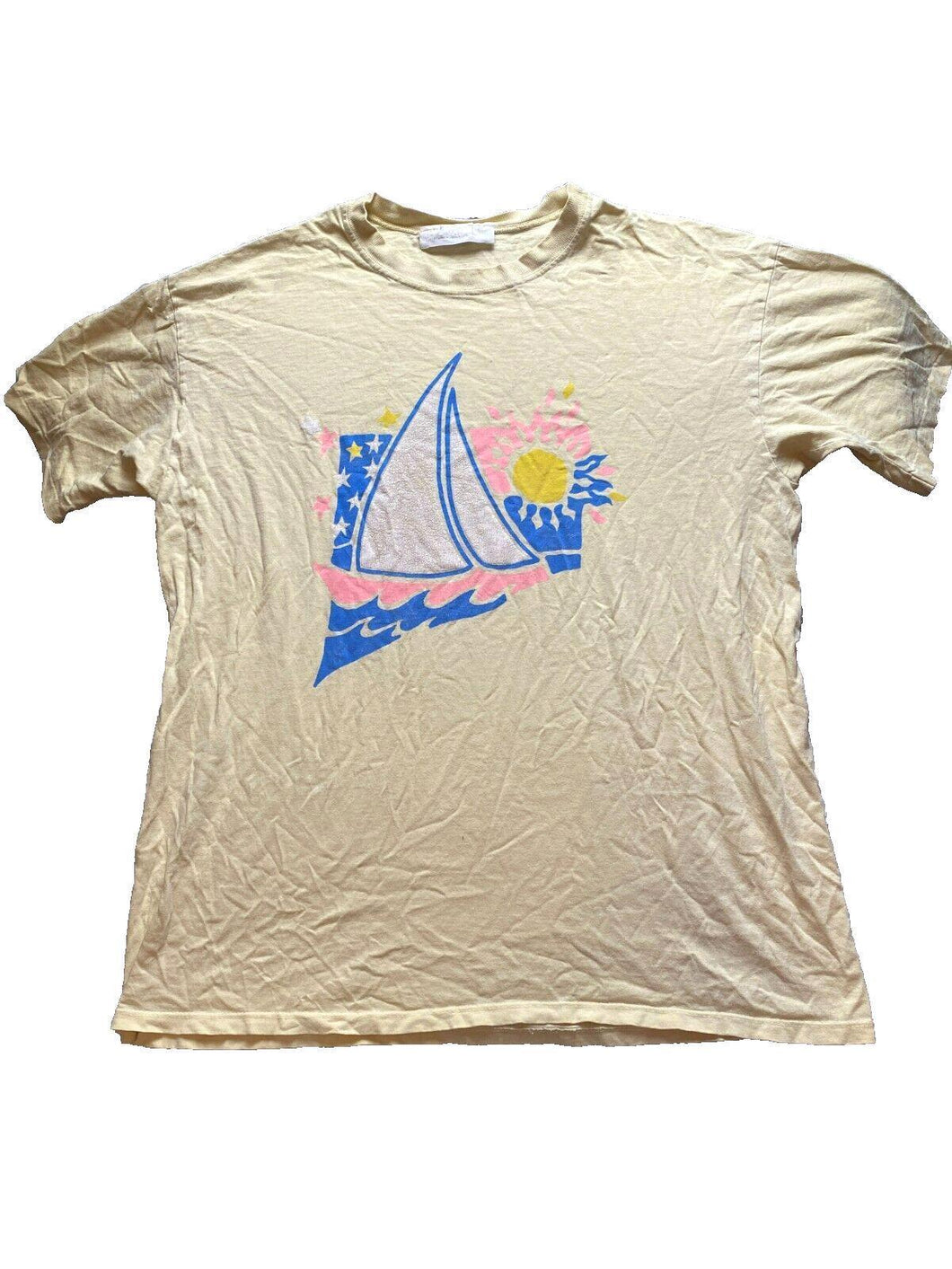 Stampede Shirt Womens Large Yellow Sailboat Sailing Artsy Boat Pullover Ladies