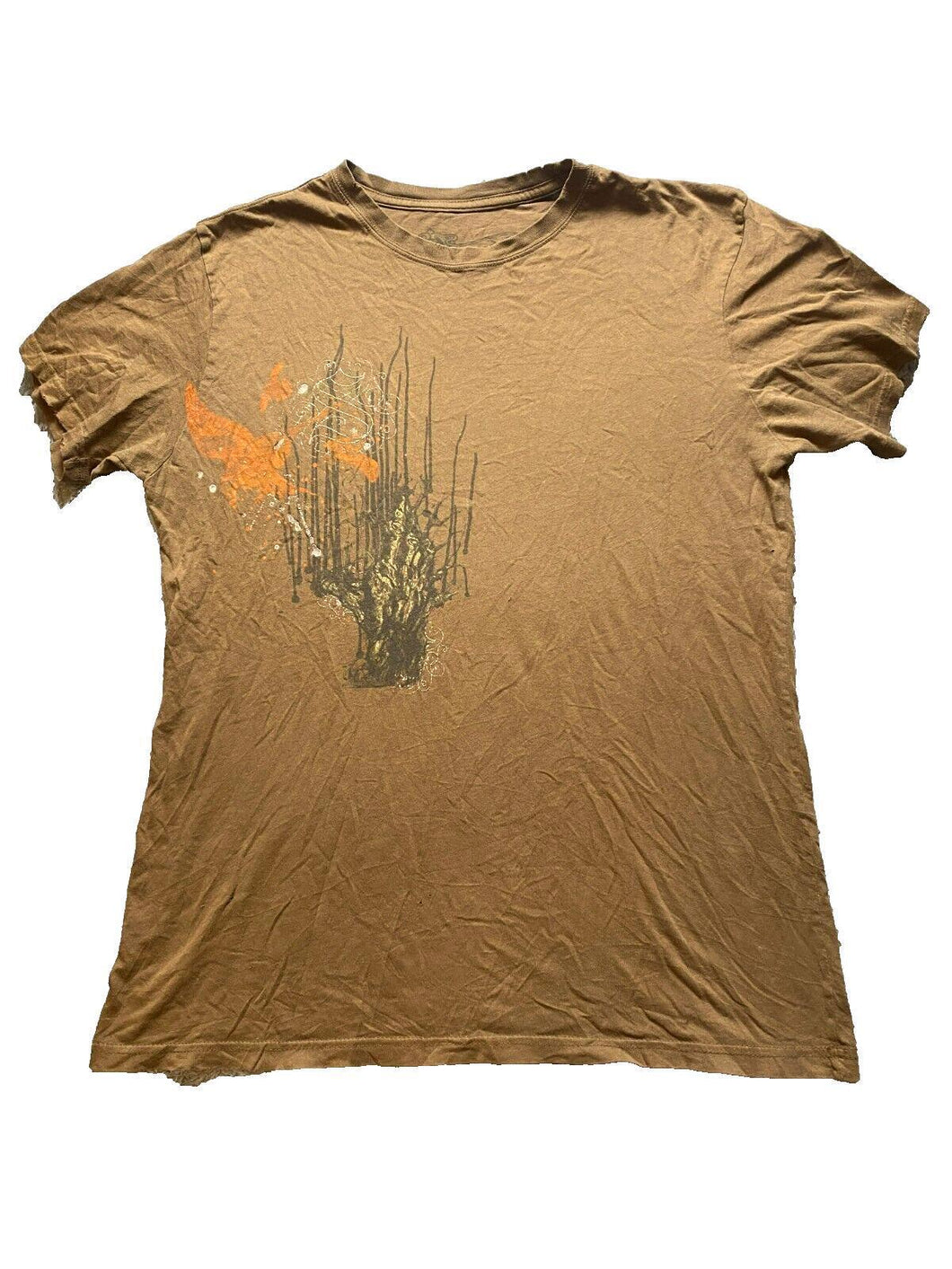 Stranded Shirt Adult Medium Bird Hand Tree Gothic Light Short Sleeve Brown Mens