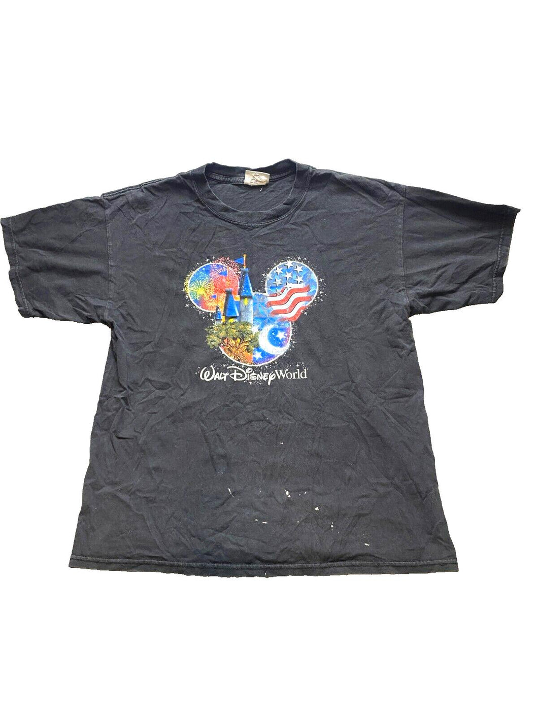 VTG Walt Disney World Shirt Adult Large Mickey Mouse Fireworks Flag Castle Mens