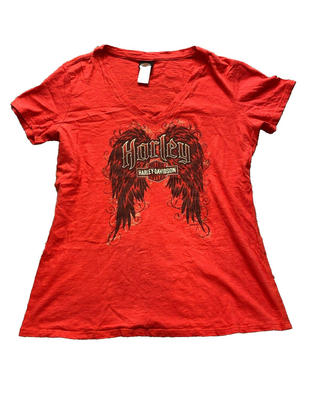Harley Davidson Shirt Womens Large Red Angel Wings Motorcycle Biker Smithfield