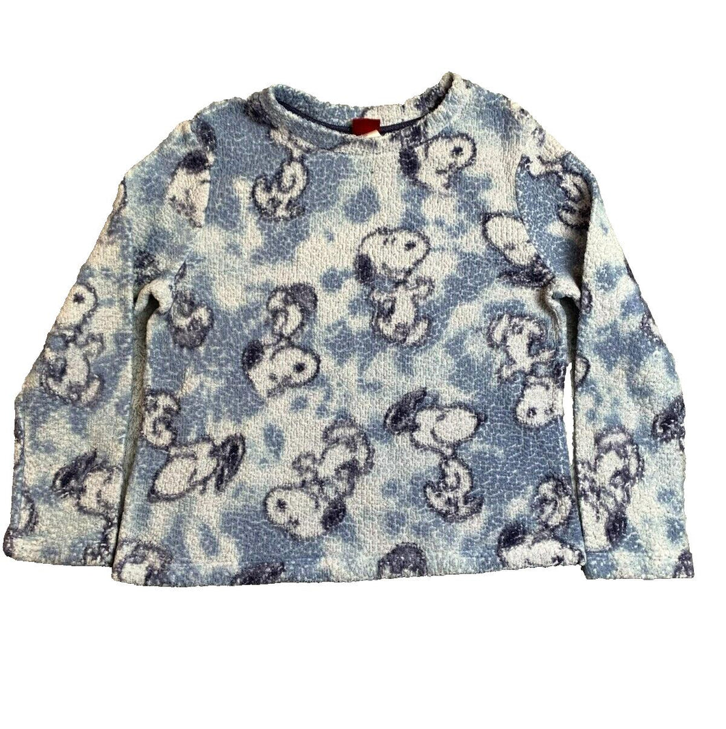 Peanuts Pajama Top Womens Medium Blue Sherpa AOP Snoopy Sleepwear Oversized