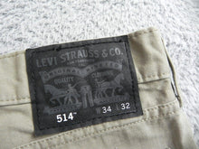 Load image into Gallery viewer, Levis 514 Jeans Adult 34x32 Khaki Straight Leg Black Label Flat Front Mens
