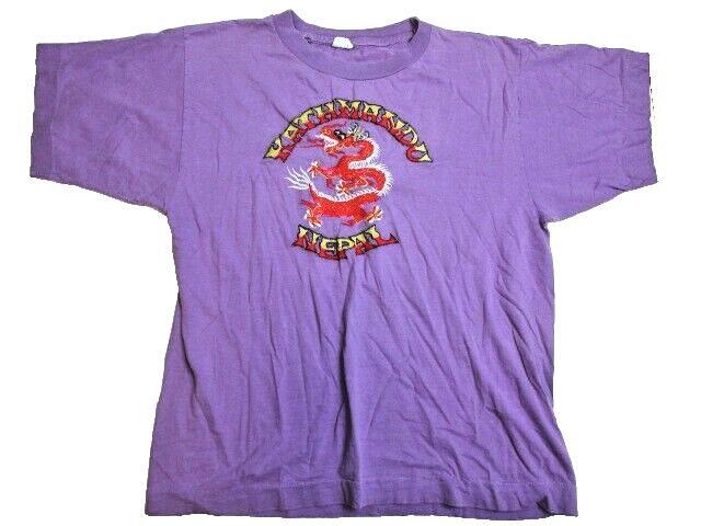 VTG Kathmandu Nepal Shirt Adult Small Dragon Embroidered Single Stitch 80s Mens