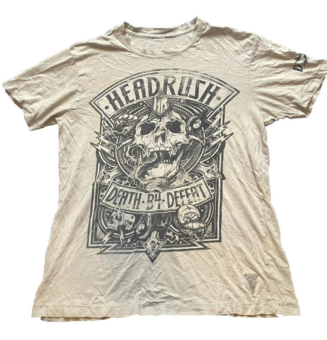 VTG Headrush Shirt Adult Large Taupe Death B4 Defeat Skull Single Stitch Mens