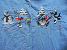 Load image into Gallery viewer, VTG Looney Tunes Shirt Womens Large WB Taz Ice Skating Button Up Embroidered
