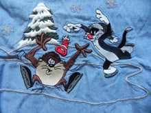 Load image into Gallery viewer, VTG Looney Tunes Shirt Womens Large WB Taz Ice Skating Button Up Embroidered
