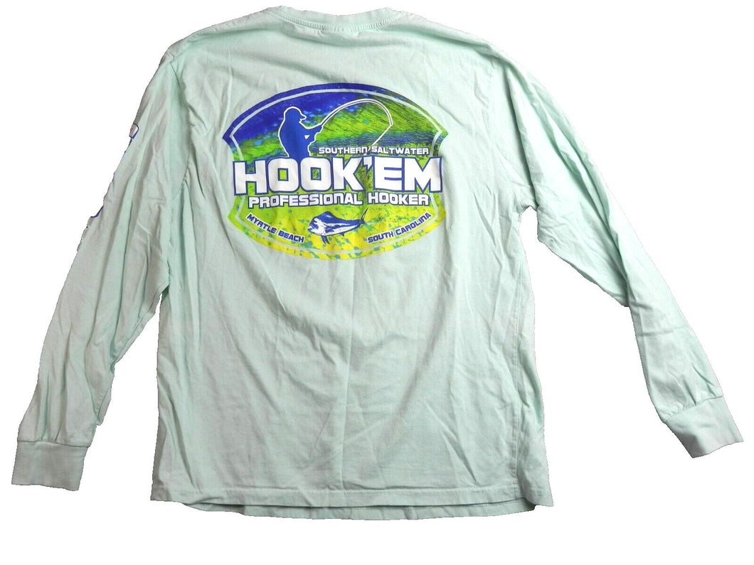 Saltwater Shirt Adult Extra Large Mint Green Hook'Em Myrtle Beach Fishing Mens