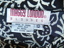 Load image into Gallery viewer, Maggy London Shirt Womens 12 Button Up Collared Blouse Allover Print Flower Silk
