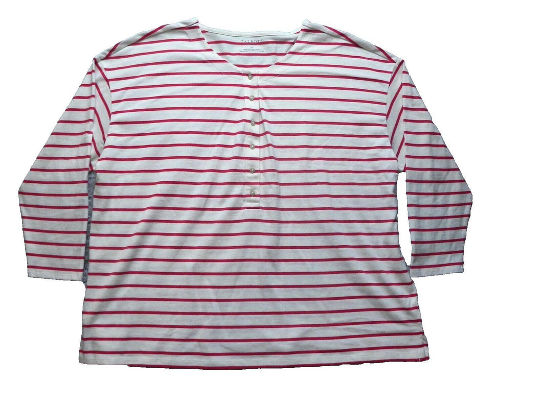 Talbots Shirt Womens 2X Henley Buttons Striped Casual Blouse Plus Ladies