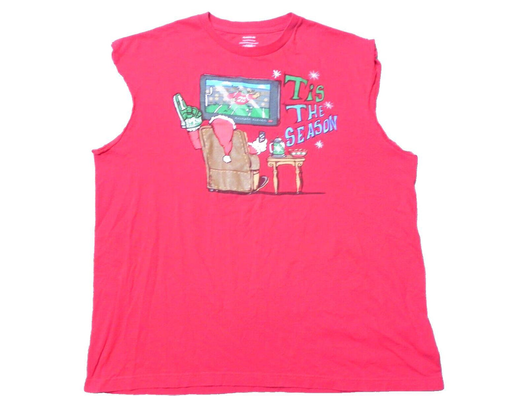 Tis The Season Shirt Adult Extra Large Red FOOTBALL Sitting Santa Sleeveless Men