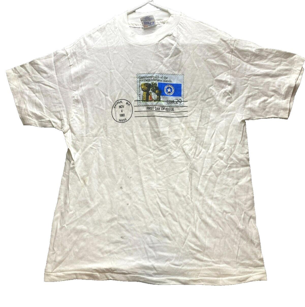VTG Northern Mariana Island Shirt Adult Large Postal Stamp Single Stitch 90s Men
