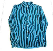 Load image into Gallery viewer, Stussy Shirt Adult Medium Button Up Pocket WILD Striped Turquoise Casual Mens
