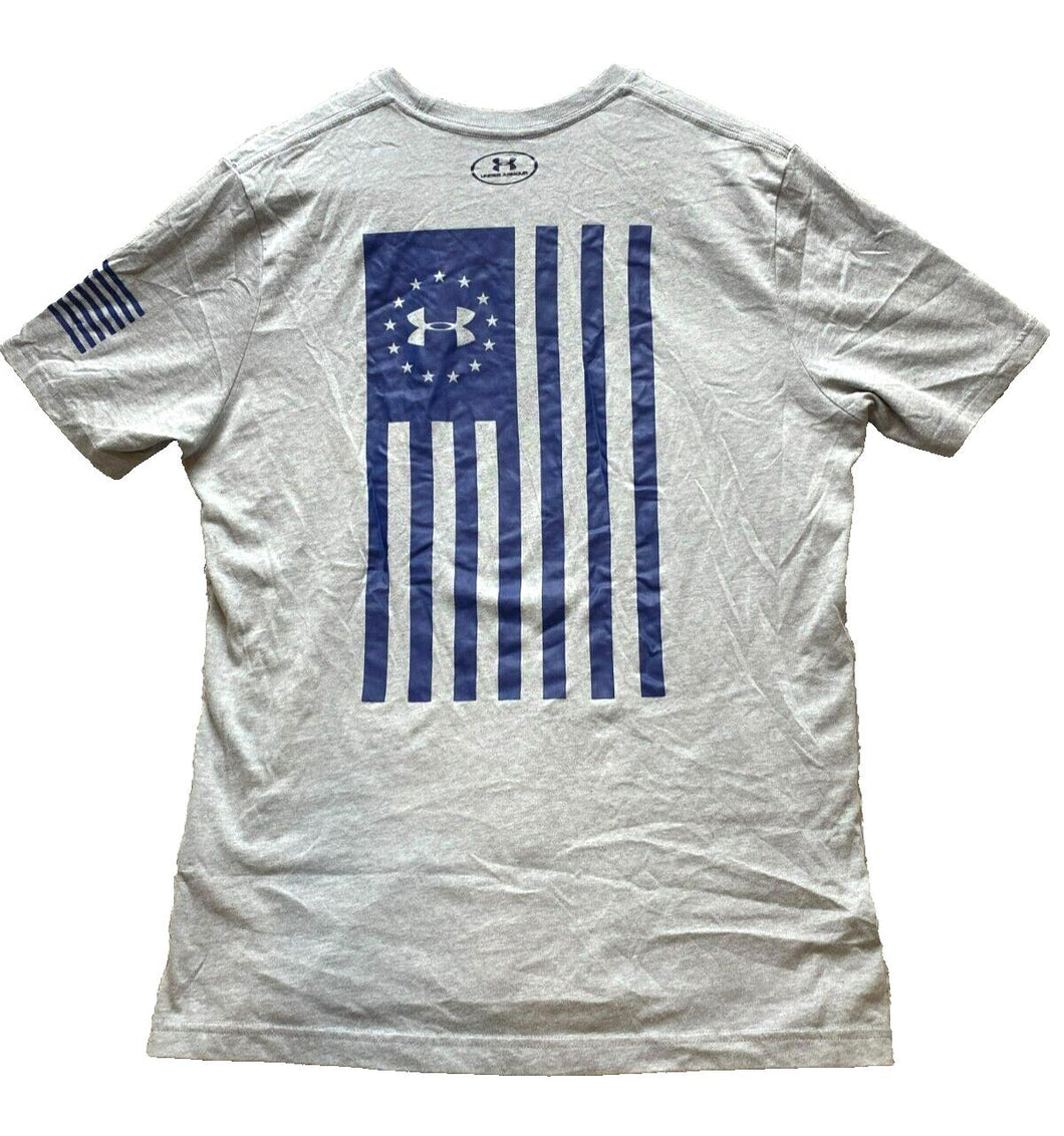 Under Armour Shirt Adult Medium Gray USA Freedom Flag Streetwear Pullover Mens