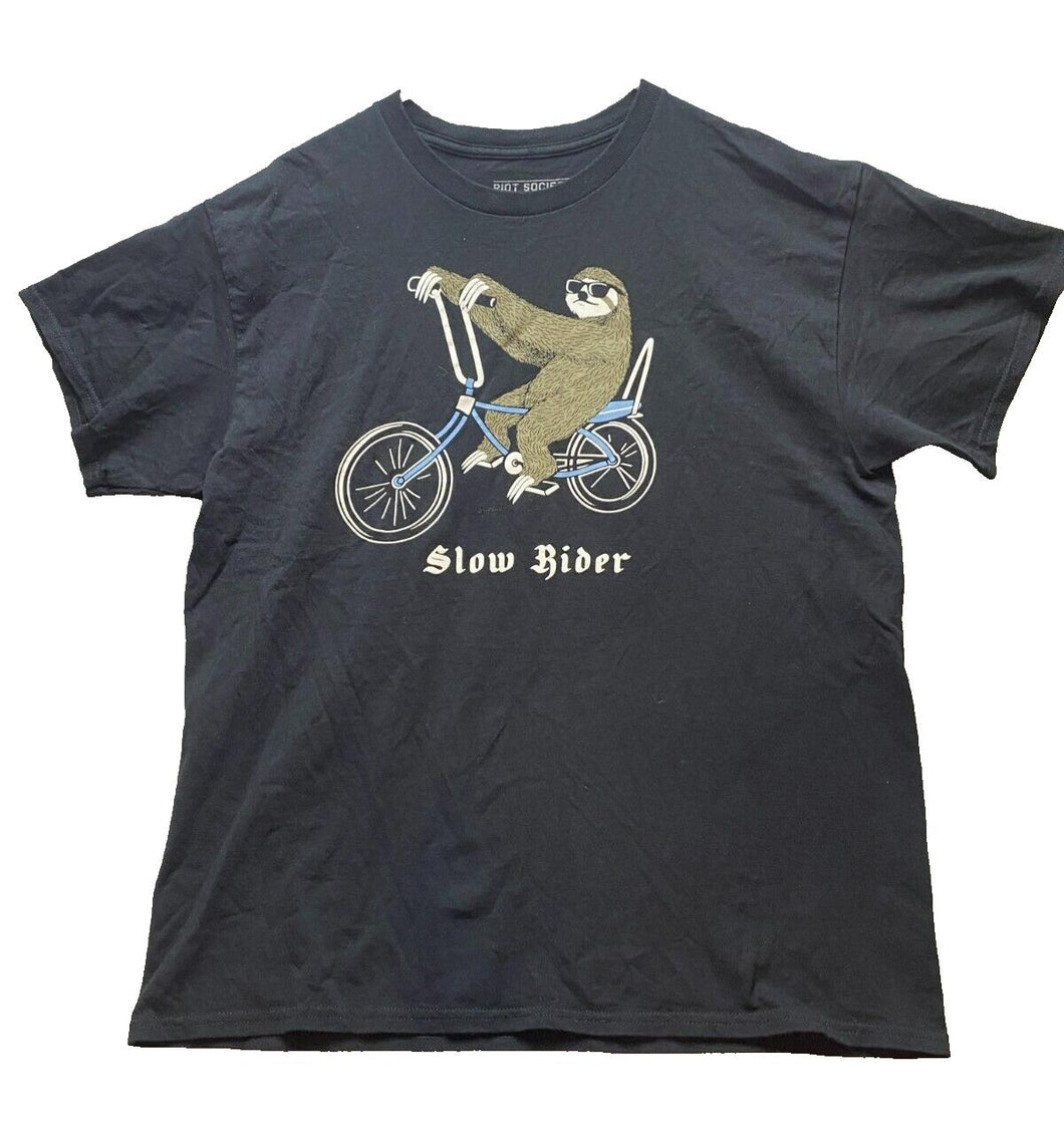 Sloth Shirt Adult Large Black Slow Rider Riot Bicycle Streetwear Funny Humor Men