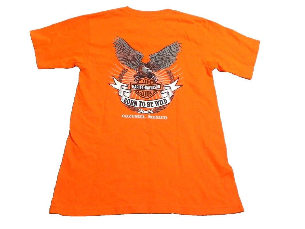 Harley Davidson Shirt Women Small Orange Born To be Wild Eagle Motorcycles Biker
