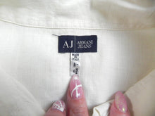 Load image into Gallery viewer, AJ Armani Jeans Shirt Womens 12 White Button Up Casual 100% Linen Italy Ladies
