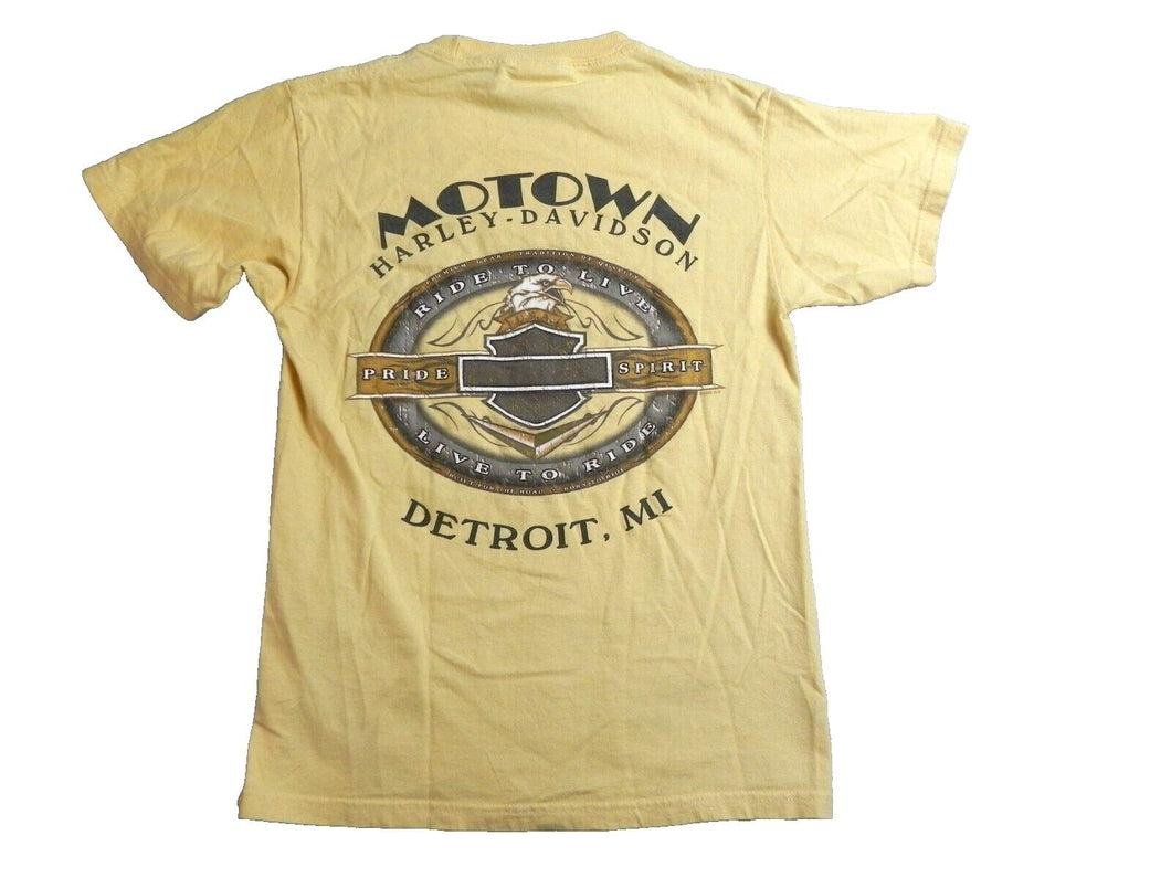 Harley Davidson Shirt Adult Small Yellow Motorcycles Biker Motown Detroit Mens