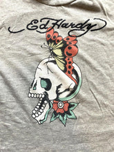 Load image into Gallery viewer, VTG Ed Hardy Shirt Womens Small Gray Skull Butterfly Single Stitch Y2K 90s
