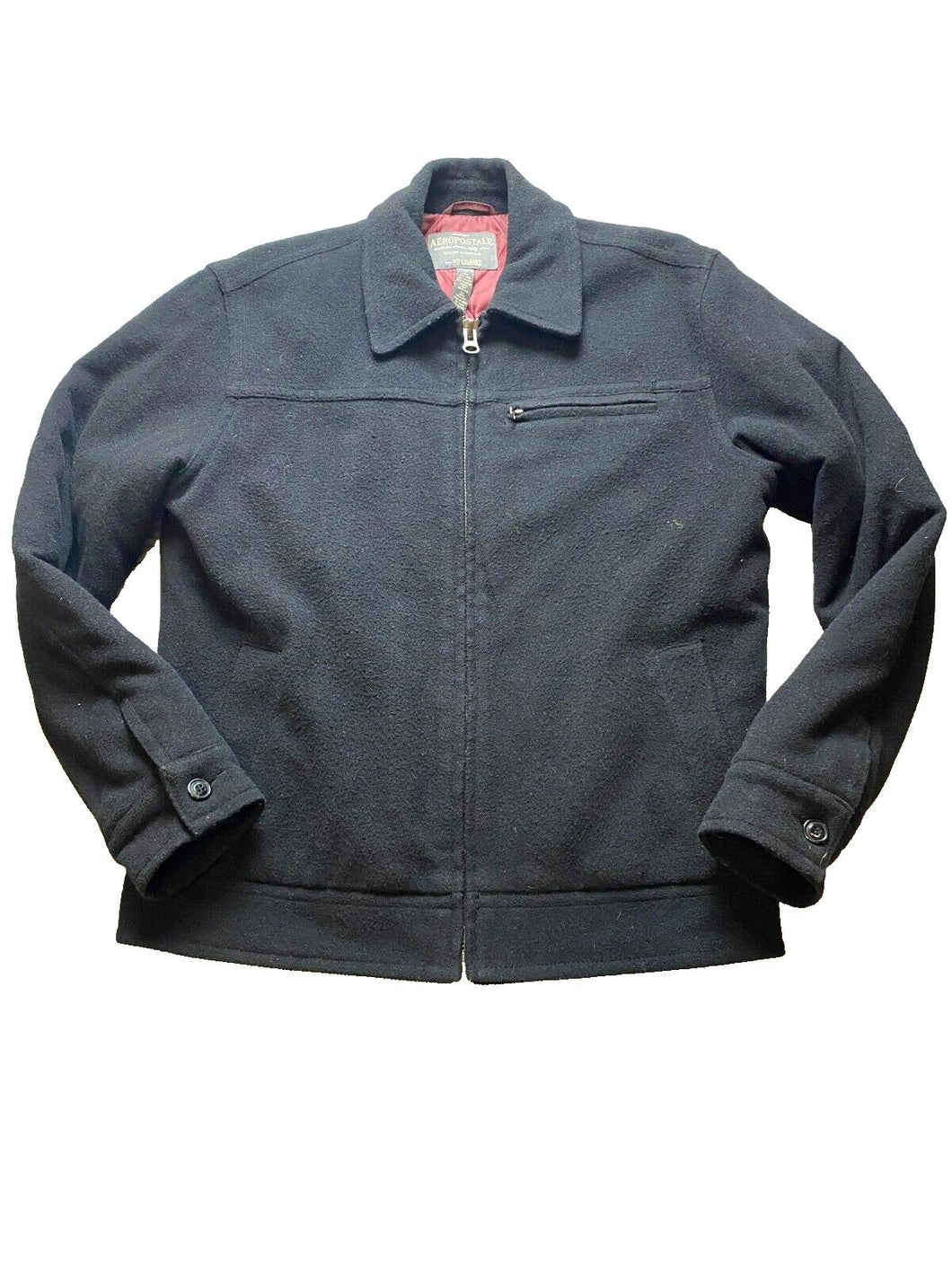 Aeropostale Jacket Adult Medium Black Lined Quilted Wool Viscose Full Zip Mens