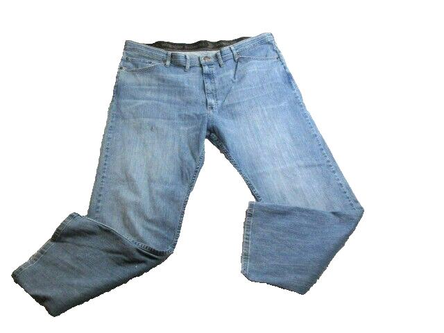 Wrangler Jeans Adult 44x29 Blue Denim Whiskered Straight Leg Stretch ZM1CSSE Men