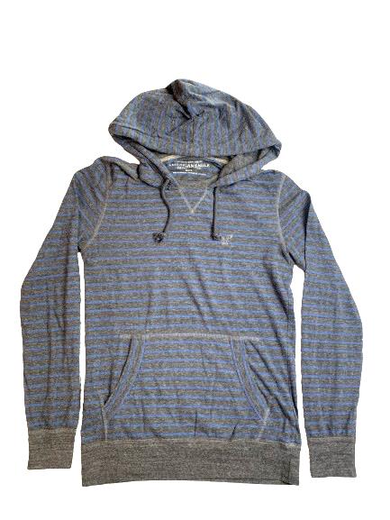 American Eagle Sweatshirt Extra Small Gray Blue Athletic Fit Hoodie Sweater Mens