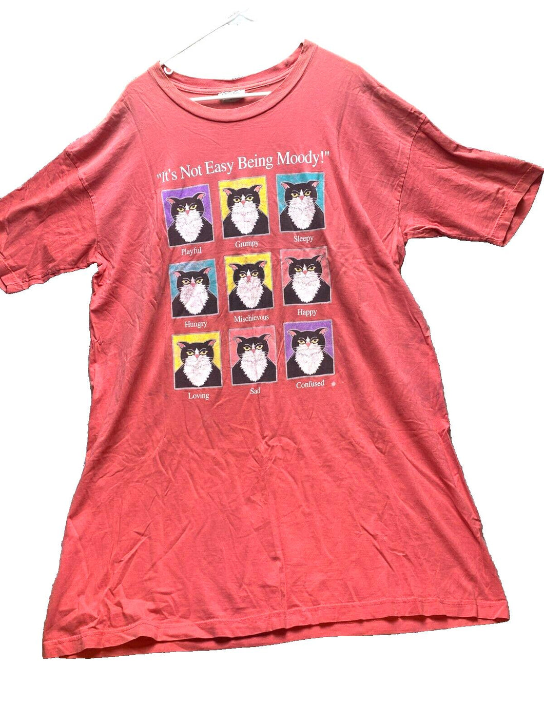 VTG Cat Shirt Womens OSFA Peach Moody Kitty Funny 90s Vanity Fair Sleepshirt