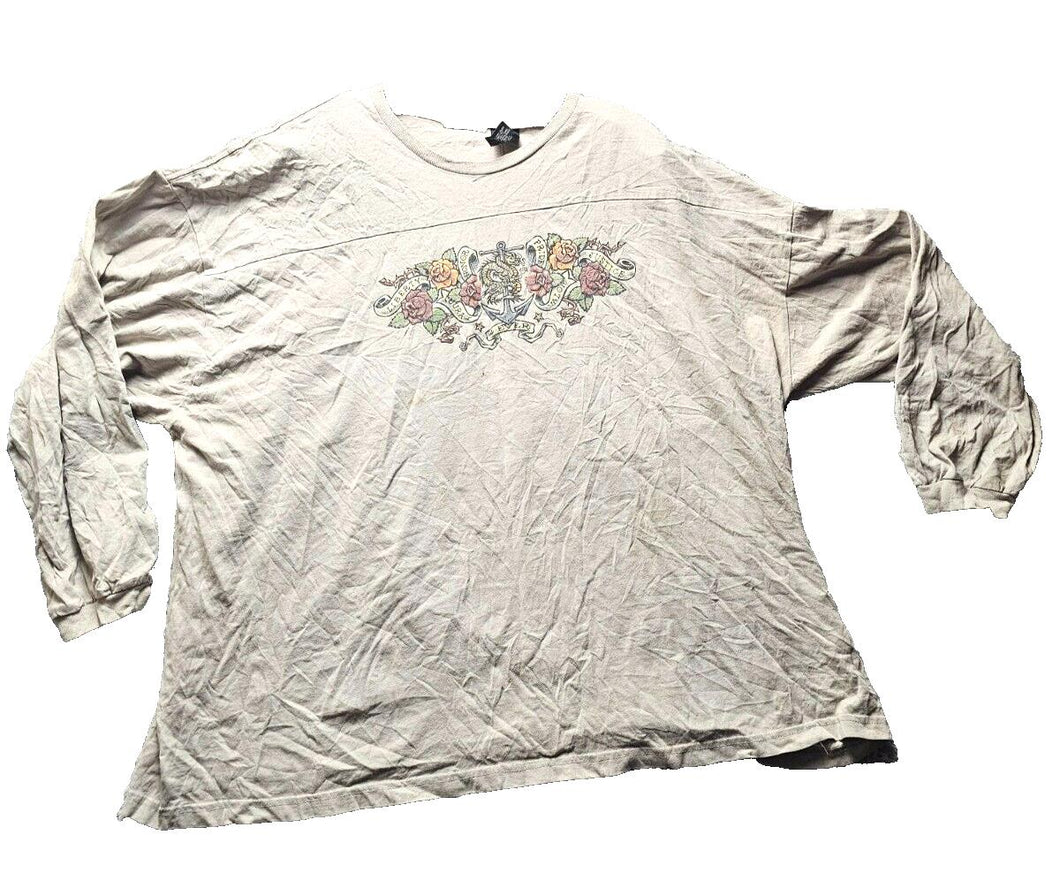 No Boundaries Shirt Adult 3XL Dragon Flower Anchor Tattoo Artsy Gothic Y2K Mens