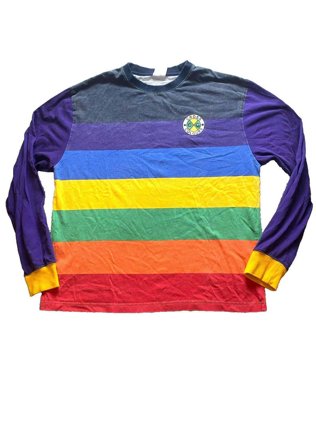 Cross Colours Shirt Adult Medium Rainbow Striped Hip Hop Skater Streetwear Mens