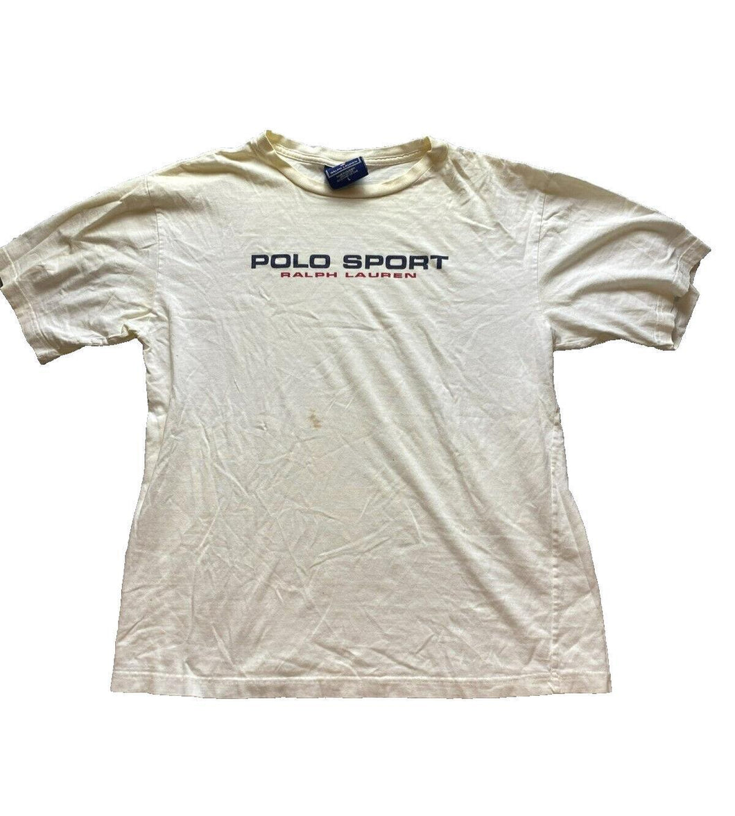 POLO Ralph Lauren Shirt Youth Large Dingy White Sport USA Spell Out Pullover Boy