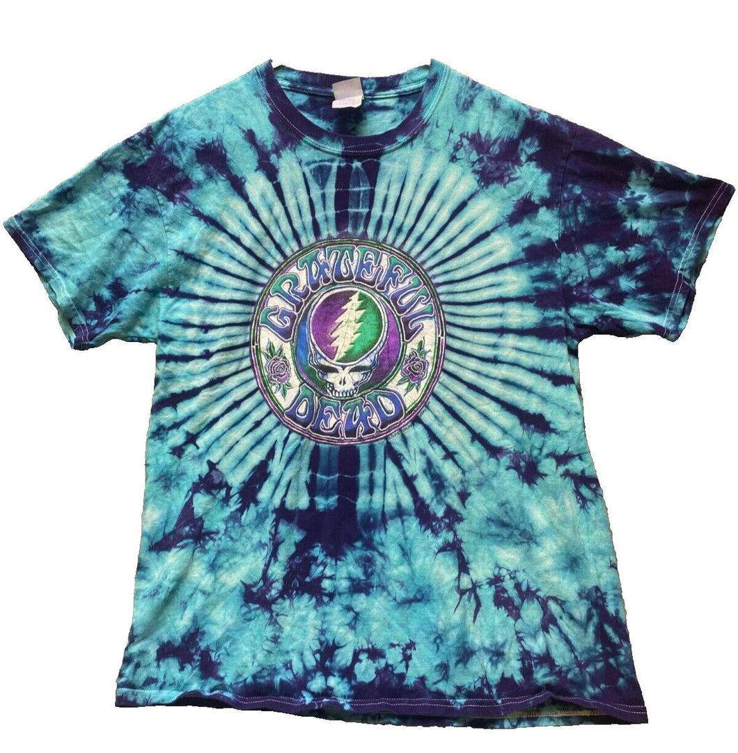 Vintage Grateful Dead Shirt Womens Large Blue Teal Tie Dye Skull Y2K Grunge Lady