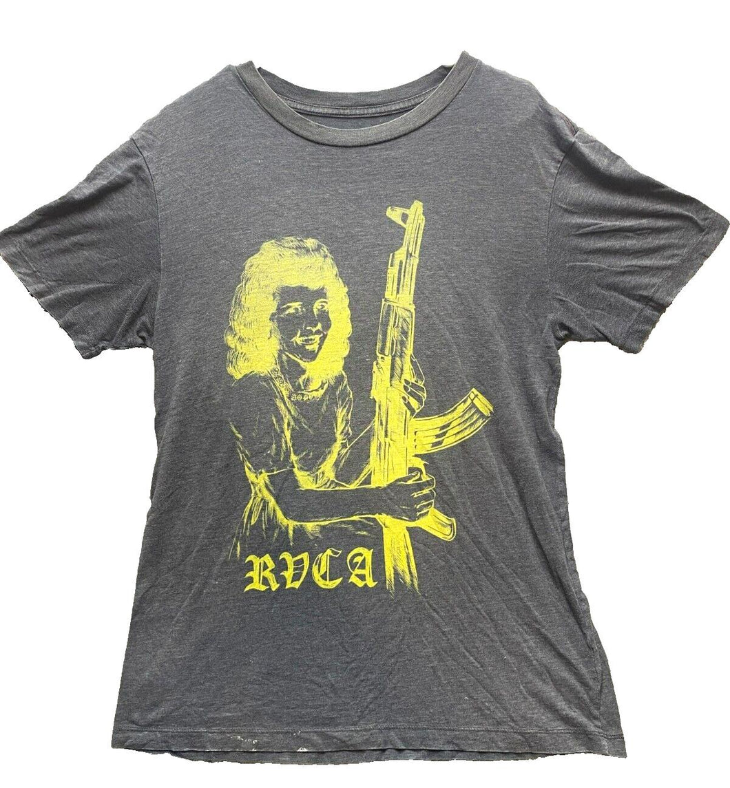 RVCA Shirt Adult Medium Gray Girl Rifle Firearm Artist Network Streetwear Mens