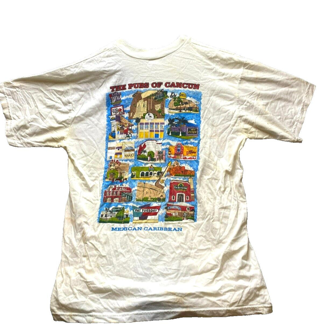 Vintage The Pubs of Cancun Shirt Adult Large Beige Mexican Caribbean 90s Mens