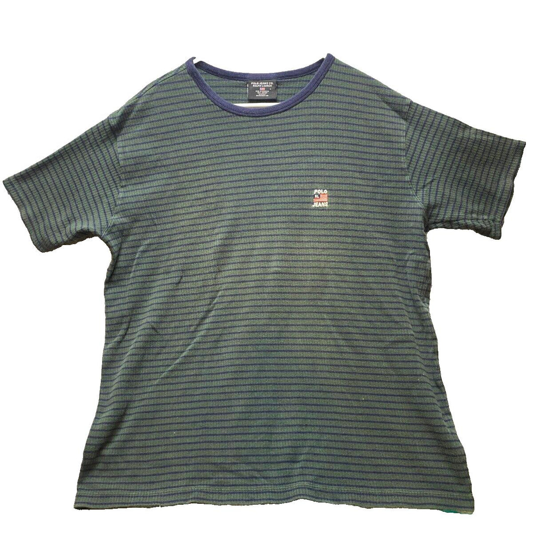 Ralph Lauren Shirt Adult Large Green Navy Striped RL Polo Jeans USA Flag Mens