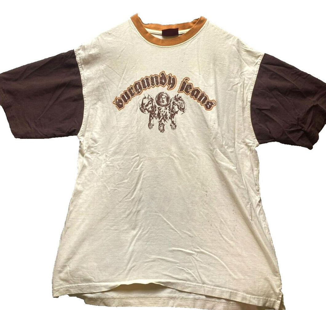 Burgundy Shirt Adult Large Beige Oversized Slit Rap Hip Hop Streetwear Mens