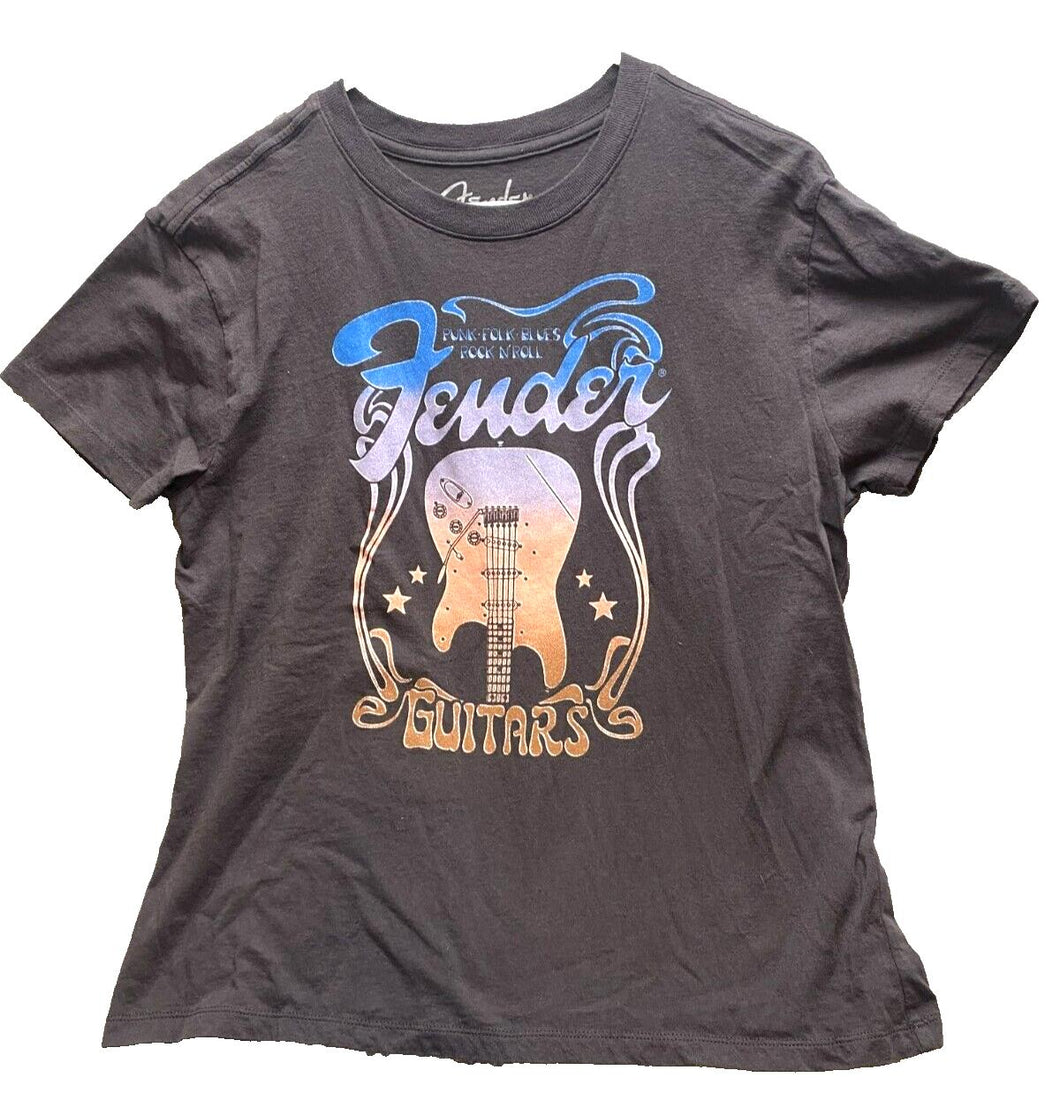 Fender Shirt Adult Large Punk Folk Blues Guitar Streetwear Crewneck Band Men