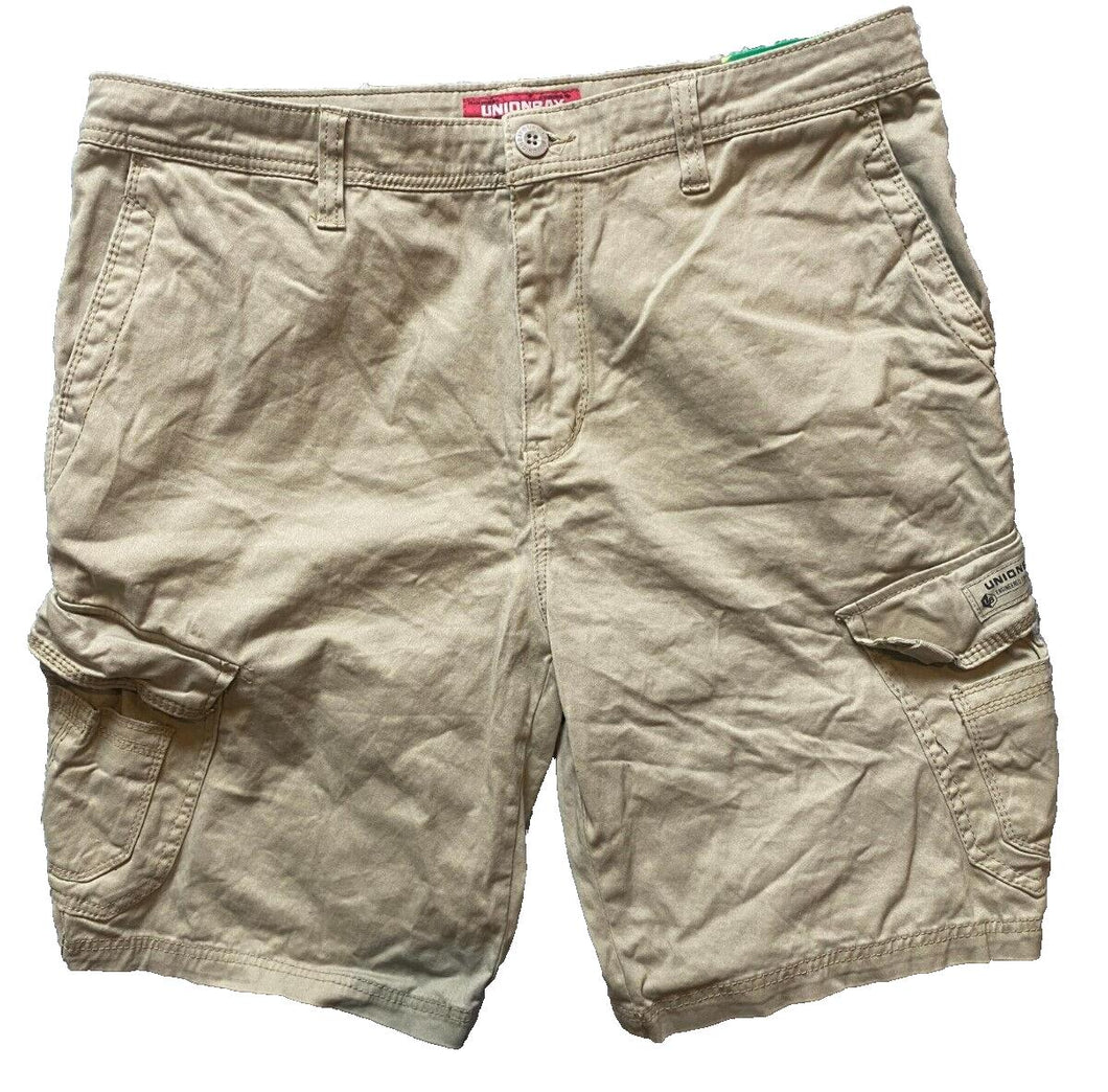 Union Bag Shorts Adult 38x10 Khaki Cargo Pockets Spandex Stretch Mens NWT