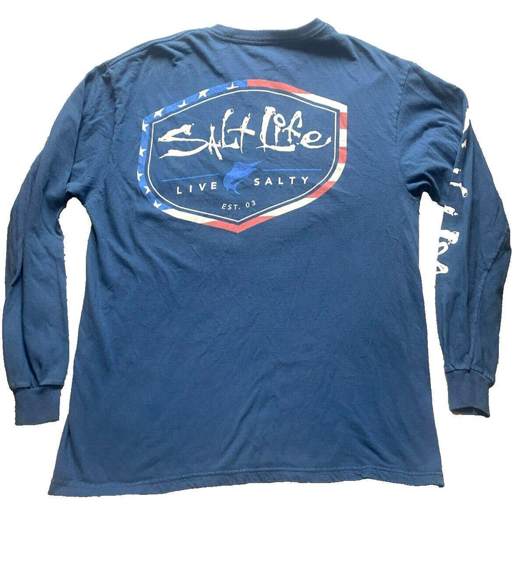 Salt Life Shirt Adult Medium Long Sleeve Amerishield Marlin Fish Live Salty Mens