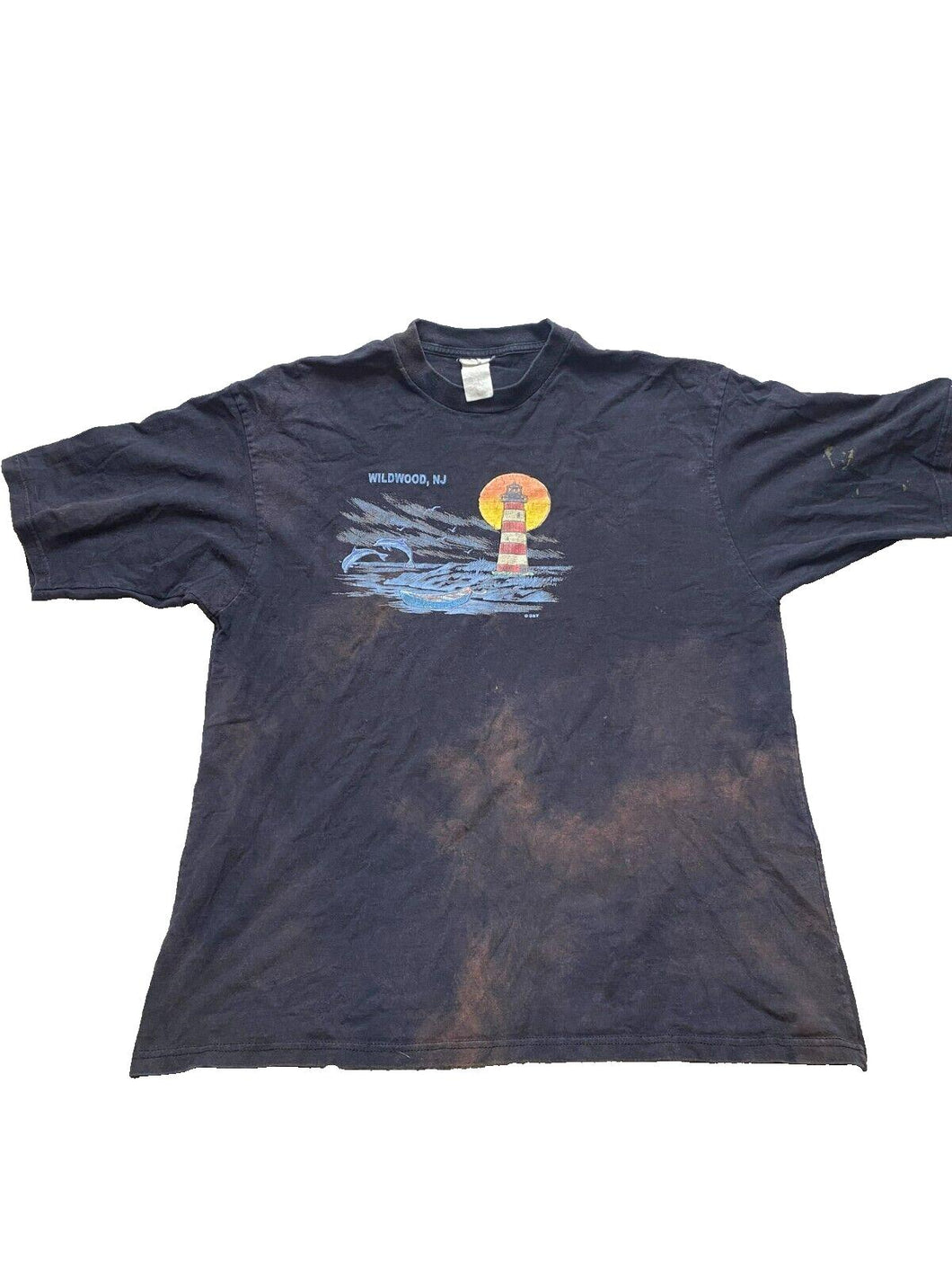 VTG Lighthouse Shirt Adult 2XL XXL Black Wildwood NJ Boat Sailing Dolphin Mens
