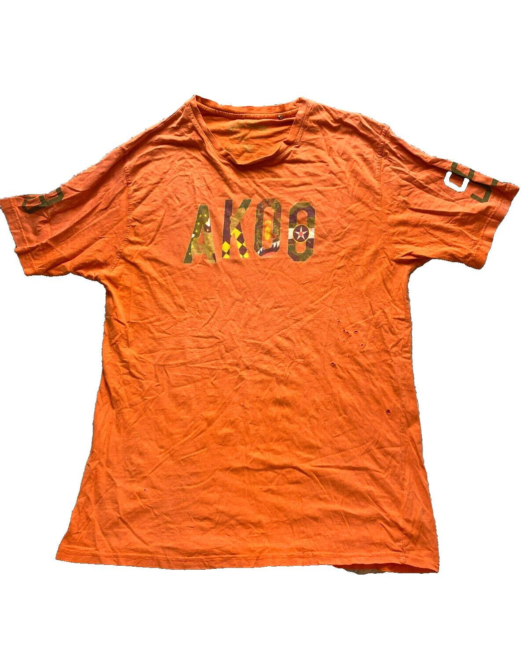 AKOO Brand Shirt Adult 4XL Orange Streetwear Star Monster Spellout Logo Mens