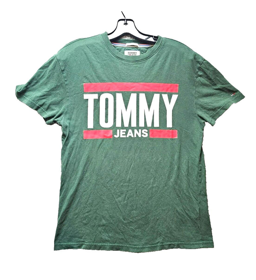 Tommy Hilfiger Jeans Shirt Adult Small Green Regular Fit Streetwear Spellout Men