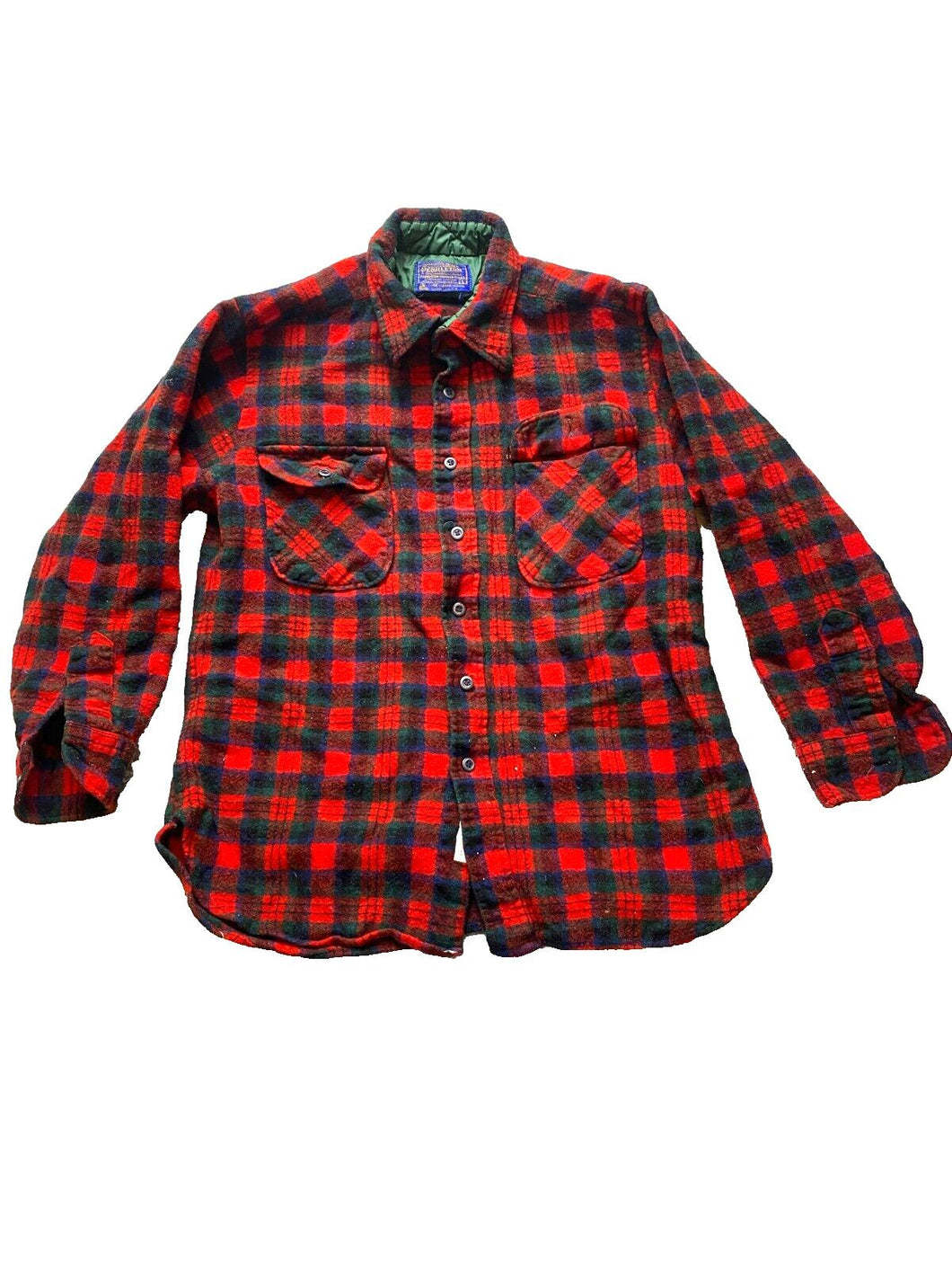 VTG Pendleton Shirt Adult Large Red Navy Macduff Tartan Plaid Wool Flannel Mens
