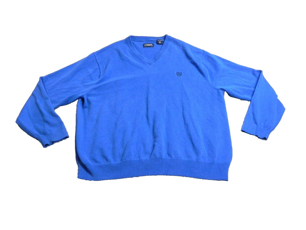 CHAPS Sweater Adult 2XL XXL Blue V-Neck Knitted Outerwear Pullover Mens