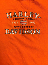 Load image into Gallery viewer, Harley Davidson Shirt Womens Medium Orange Century Of Great Motorcycle Oversized
