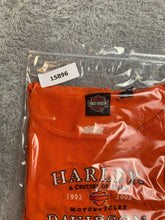 Load image into Gallery viewer, Harley Davidson Shirt Womens Medium Orange Century Of Great Motorcycle Oversized
