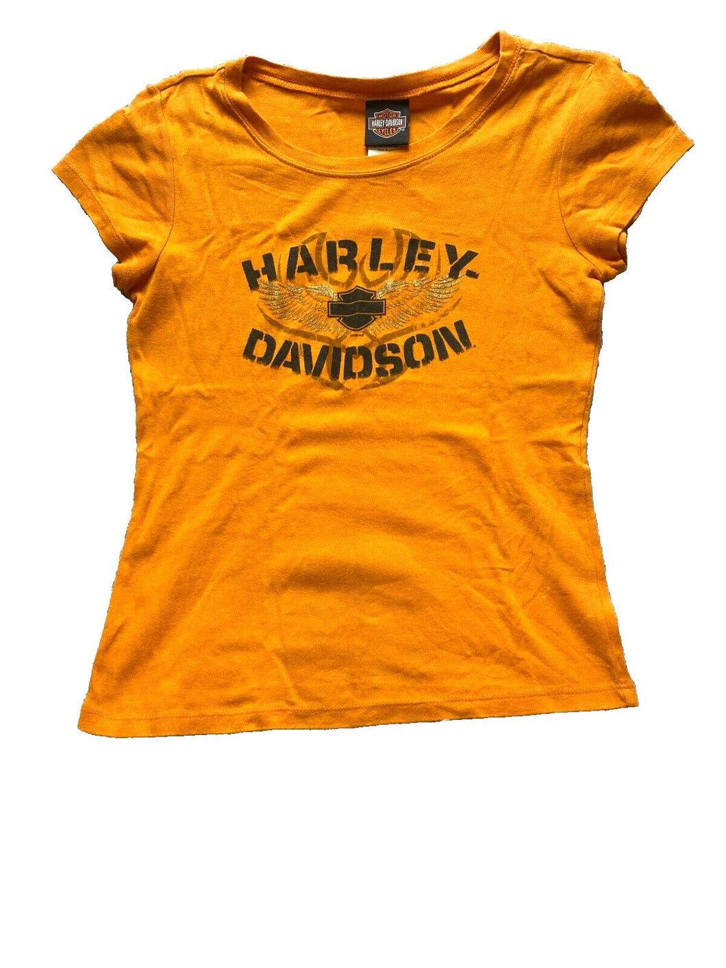 Harley Davidson Shirt Youth Large Orange Angel Wings Motorcycle Biker USA Girls