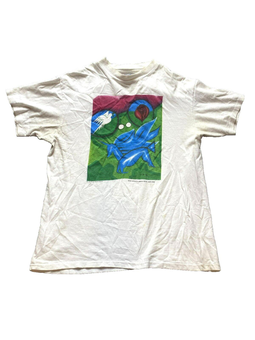 VTG Stephen Dulaney Shirt Adult Large Unicorn Dove Rose Artsy Single Stitch 90s