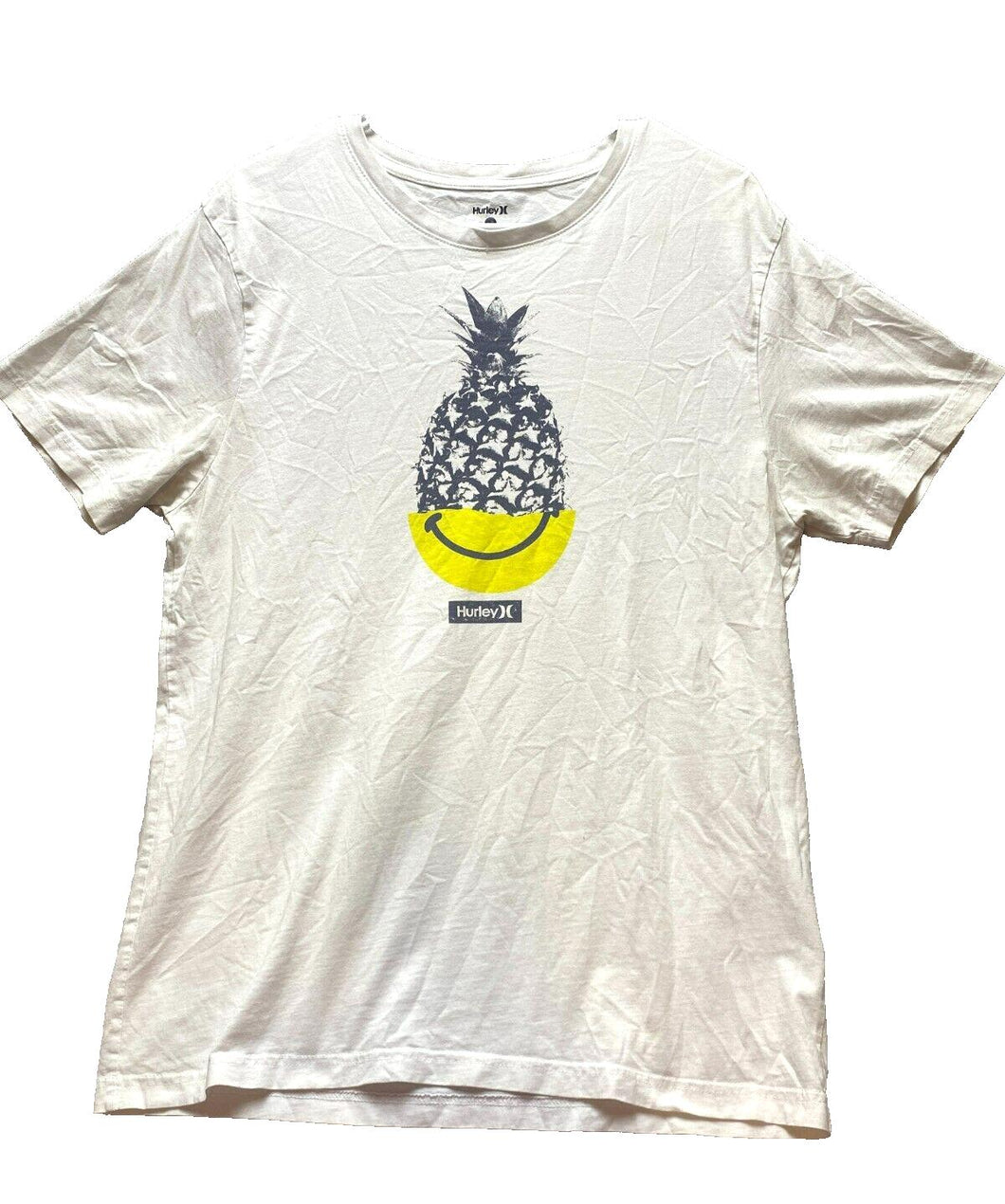 Hurley Shirt Adult Large White Pineapple Smiley Crew Neck Streetwear Funny Mens